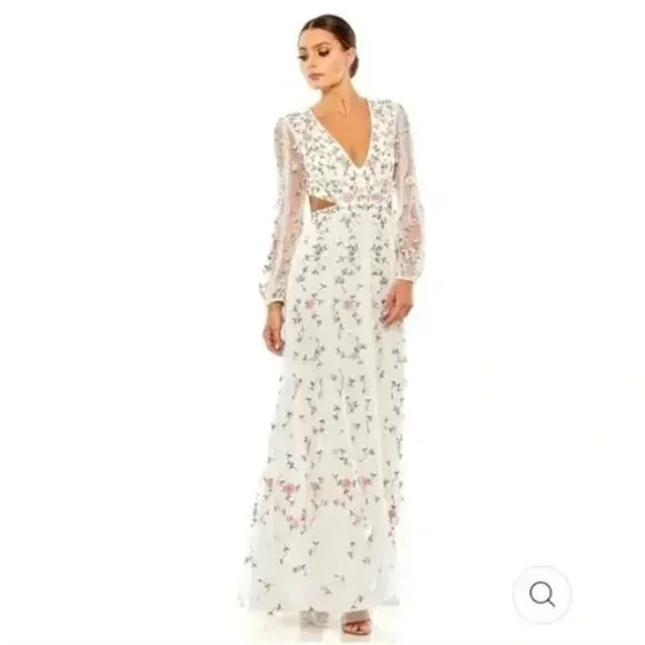 NWT Mac Duggal 70159 Long Sleeve Embroidered Formal Gown Size 2  Cut Out Corset - Picture 3 of 9